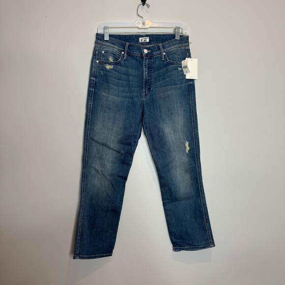 MOTHER NWT High Waisted Rascal Crop Graffiti Girl Size 30 Medium Wash Straight - Picture 2 of 11